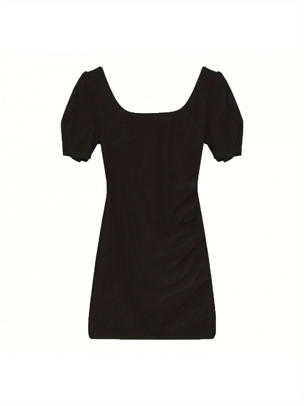 Women's Elegant Black Formal\u002FParty\u002FOffice Dress - Square Neck, H-Silhouette, Chic Evening Outfits for Women, Party Attire, Puff Sleeve Design, Smooth Fabric, Bodycon Silhouette, Fashion Lovers