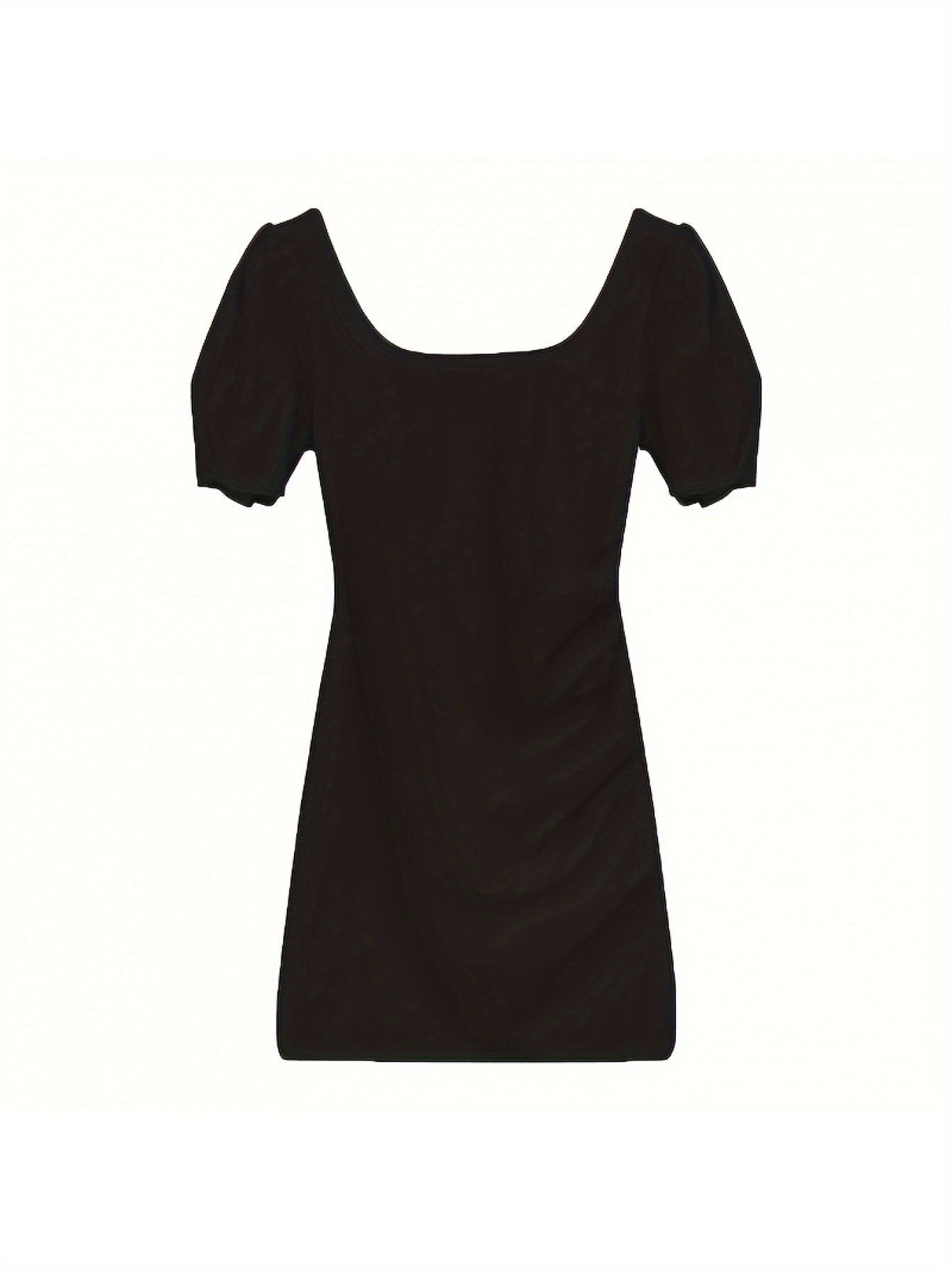 Women's Elegant Black Formal\u002FParty\u002FOffice Dress - Square Neck, H-Silhouette, Chic Evening Outfits for Women, Party Attire, Puff Sleeve Design, Smooth Fabric, Bodycon Silhouette, Fashion Lovers