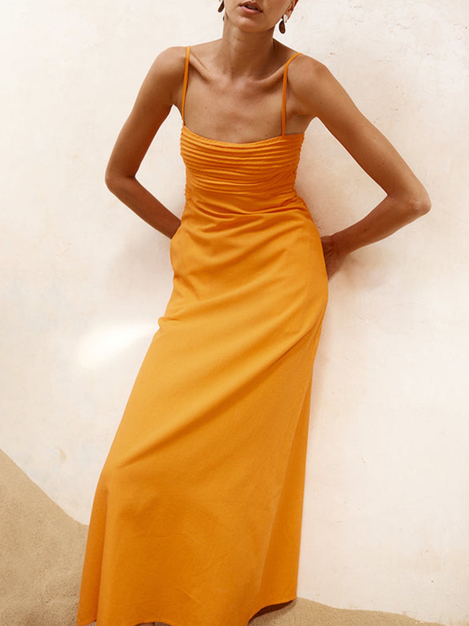 1pc Boho Chic Off-Shoulder Slingback Midi Dress for Women - Polyester Knit Fabric, Fruit & Vegetable Print, Sleeveless with Spaghetti Straps, Backless Design, Casual Summer Beachwear