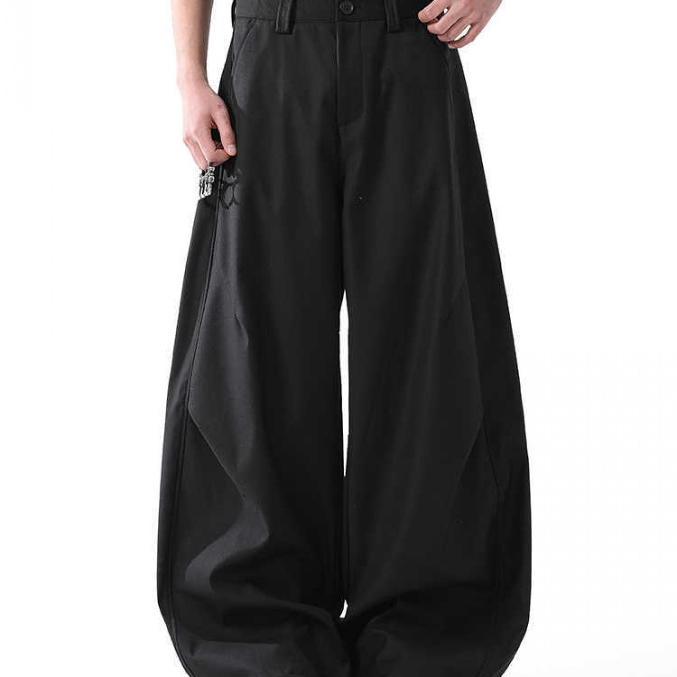 Men's Vintage Wide-Leg Pants - Retro Draped Pleated Design, Mid-Rise Straight Casual Trousers, Black Floor-Length Summer Pants with Belt Loops, Machine Washable