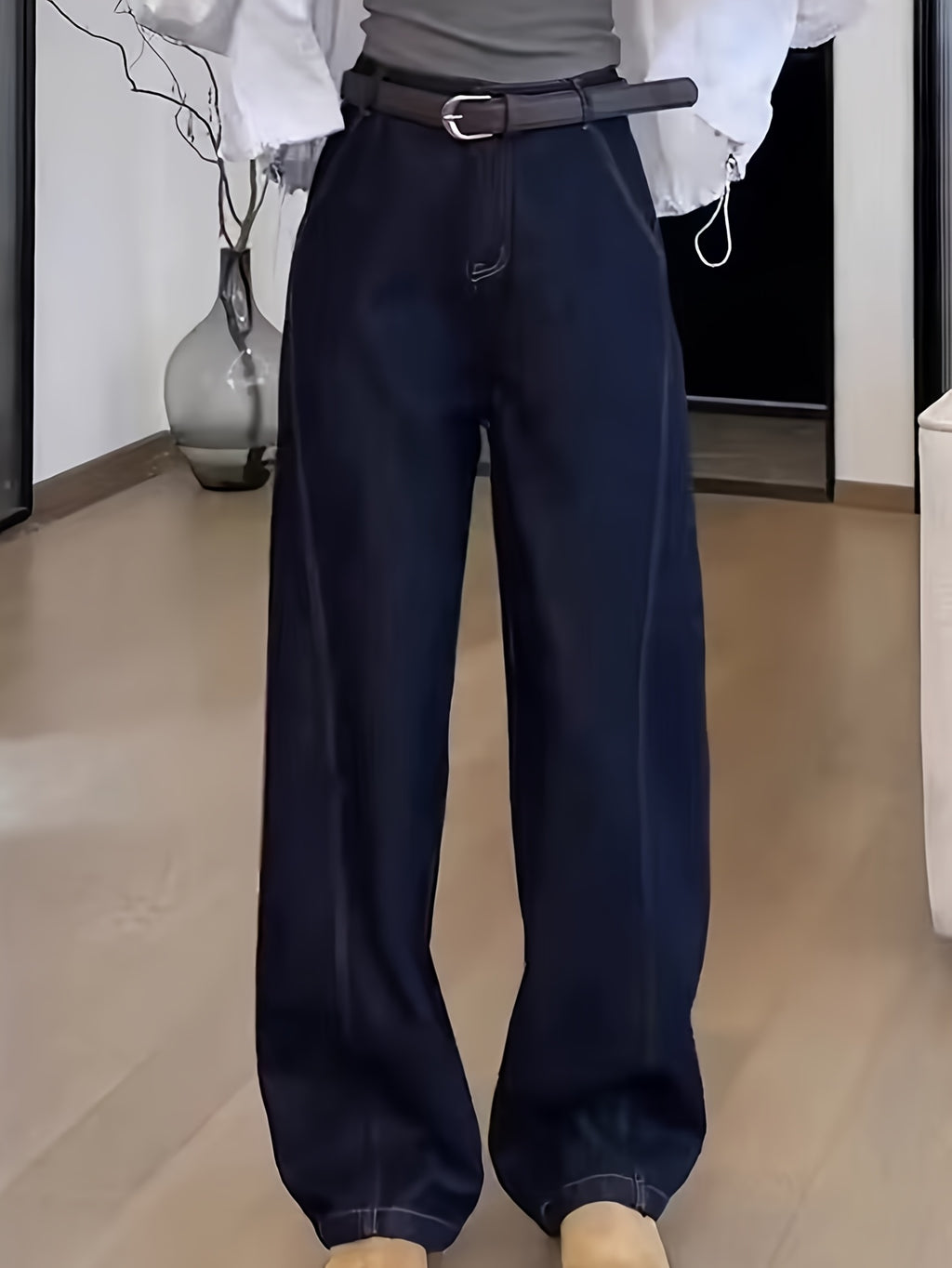 Women'S Oversized Y2K Destroyed Denim Jeans - 90s Inspired Wide Leg with Artistic Tears, Stretch Comfort Fabric & Cropped Length, Casual Streetwear Style for All Seasons