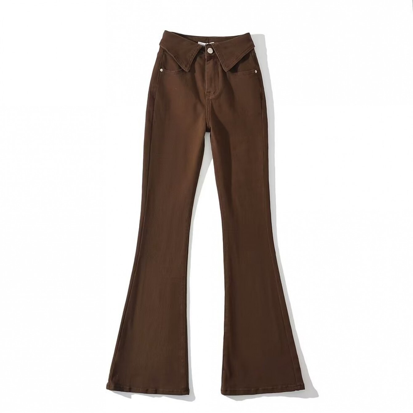 Trendy Women's High Waist Flared Denim Pants - Folded Hem Leg-Lengthening Hip-Lifting Casual Streetwear for Summer