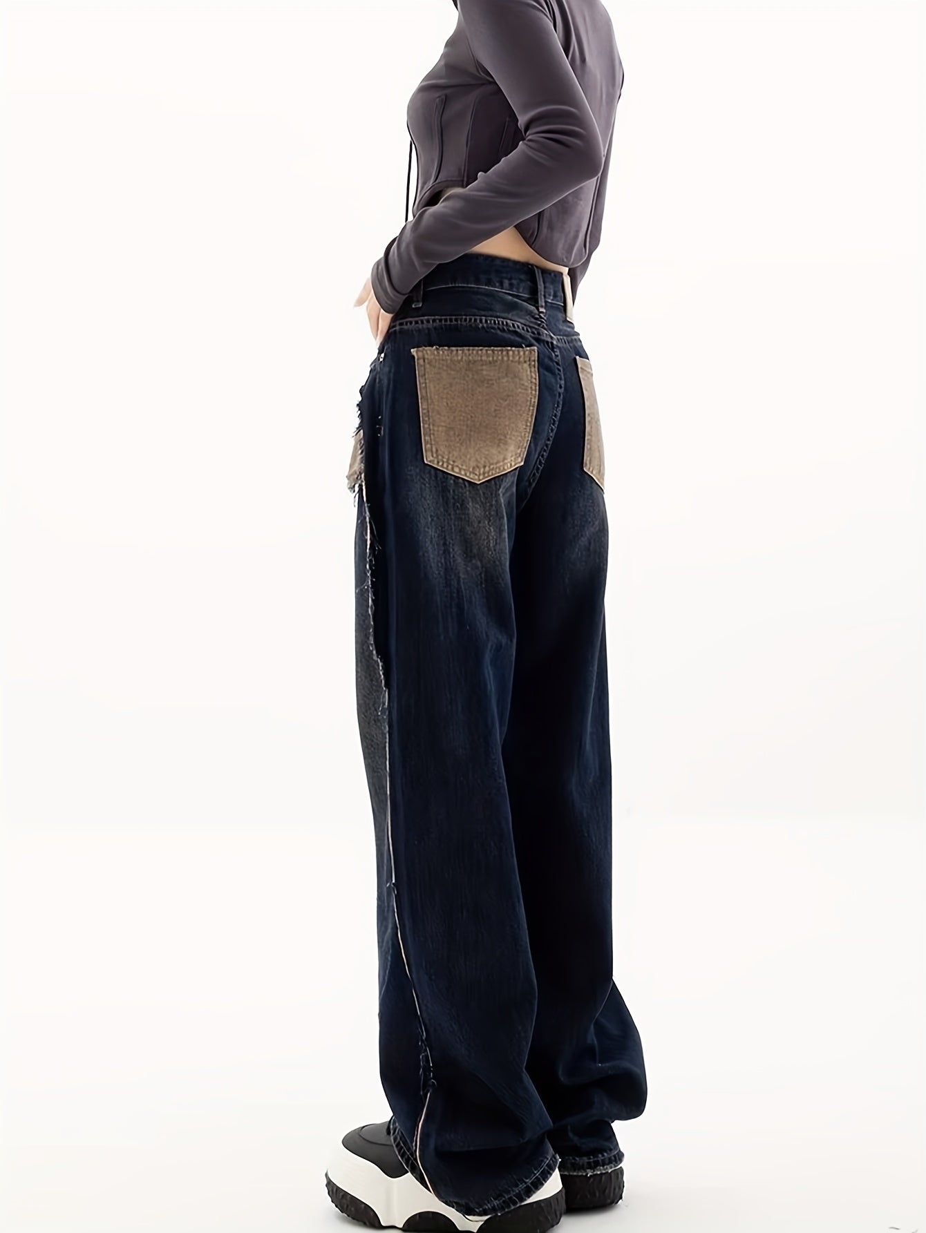 Women's Vintage Y2K Distressed High-Waist Jeans - Non-See-Through Denim Pants with Ripped Details, Machine Washable Relaxed Fit for Everyday & special Occasions - Retro Jeans for Women