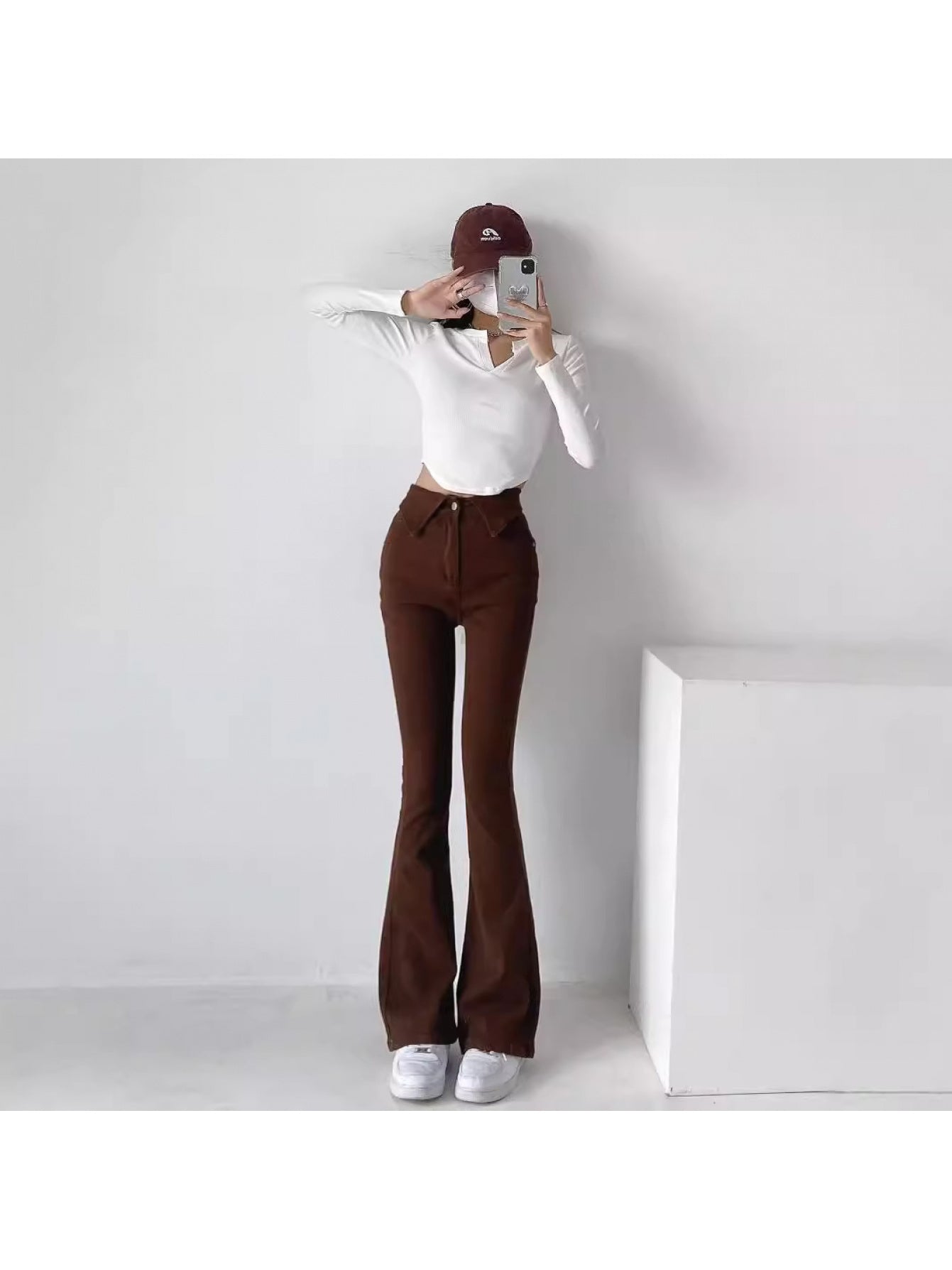 Trendy Women's High Waist Flared Denim Pants - Folded Hem Leg-Lengthening Hip-Lifting Casual Streetwear for Summer