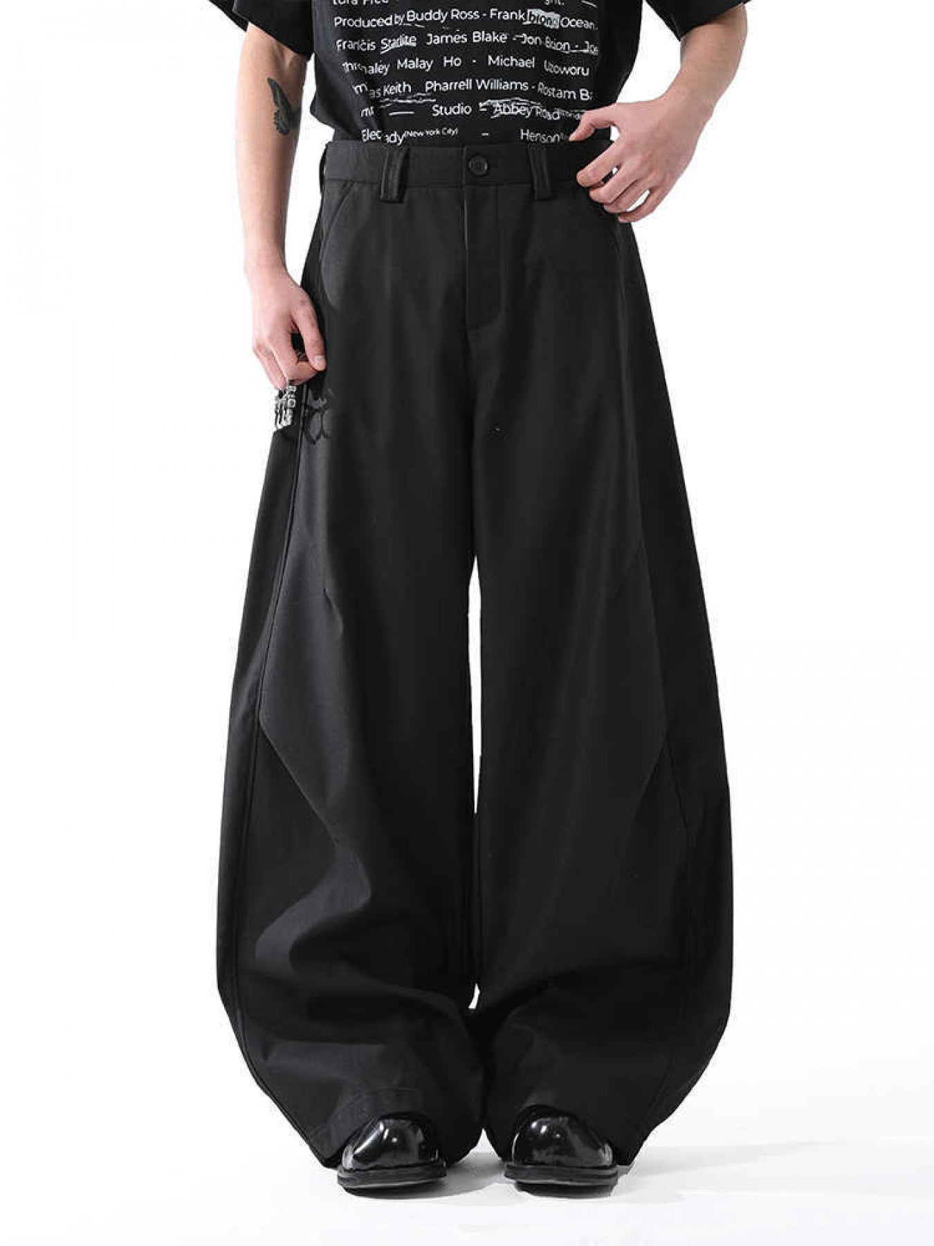 Men's Vintage Wide-Leg Pants - Retro Draped Pleated Design, Mid-Rise Straight Casual Trousers, Black Floor-Length Summer Pants with Belt Loops, Machine Washable