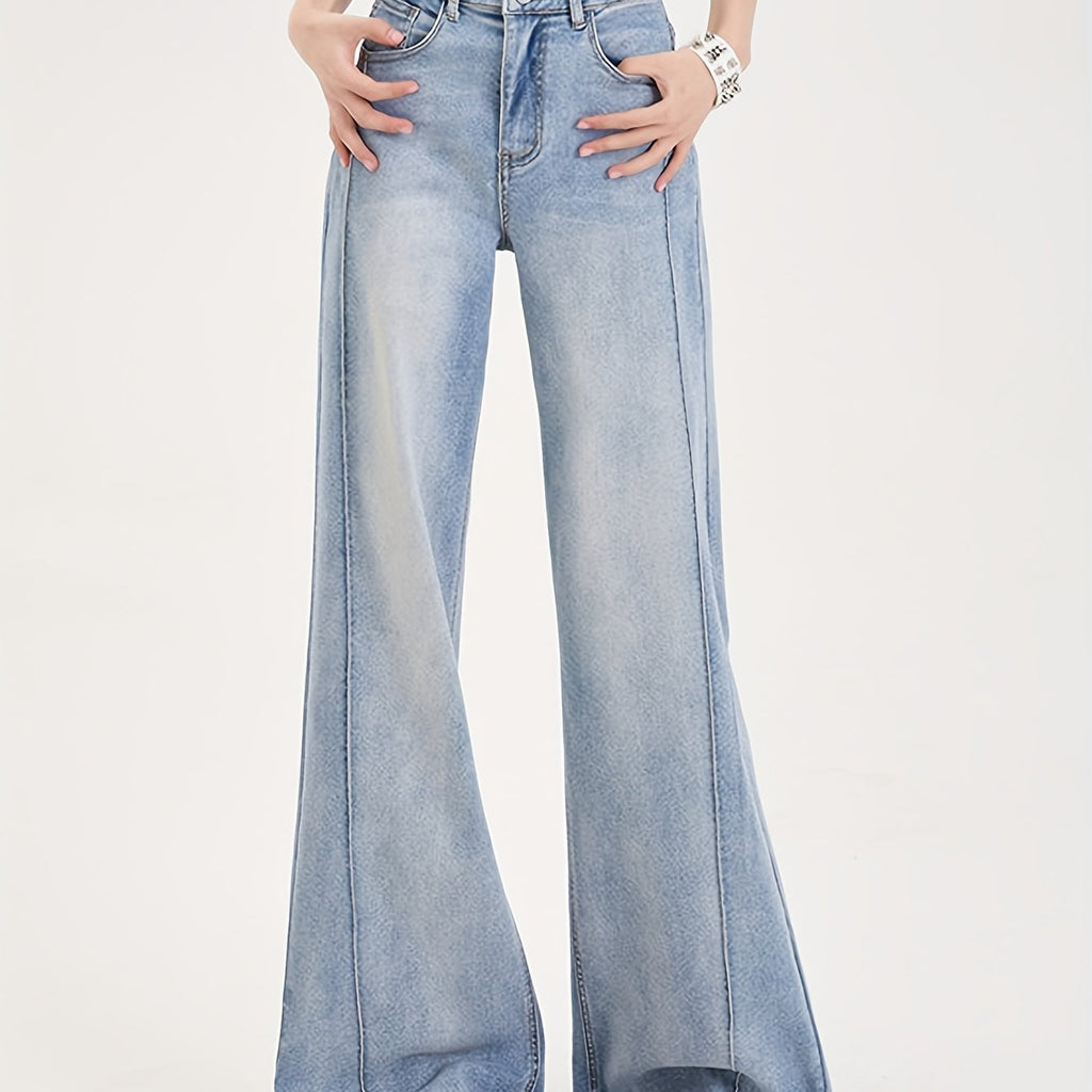 2025 New Season Women's Relaxed Fit Wide Leg Denim Jeans - Soft Stretch Vintage Streetwear Style Pants with Subtle Embroidery & Light Distressing, Machine Washable for Spring Summer Fall Casual Comfort, Everyday Fashion, Stretchy Fabric