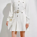 Long-Sleeve White Shirt Dress Elegant Elegant Long-Sleeve White Shirt Dress, Collar, Polyester and Elastane Blend, Machine Washable - Perfect for Spring\u002FAutumn