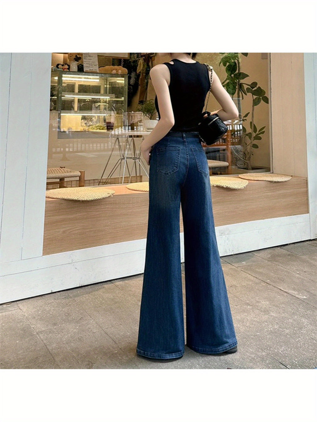 Hong Kong Style Retro Dark Blue Draped Flared Jeans for Women, Spring and Autumn, Petite Loose Wide-Leg Pants, Floor-Length Trousers