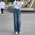Women's Retro High-Waisted Wide-Leg Jeans - Tummy Control, Drop Crotch, Loose Fit for Pear-Shaped Silhouette, Solid Color Autumn Casual Pants