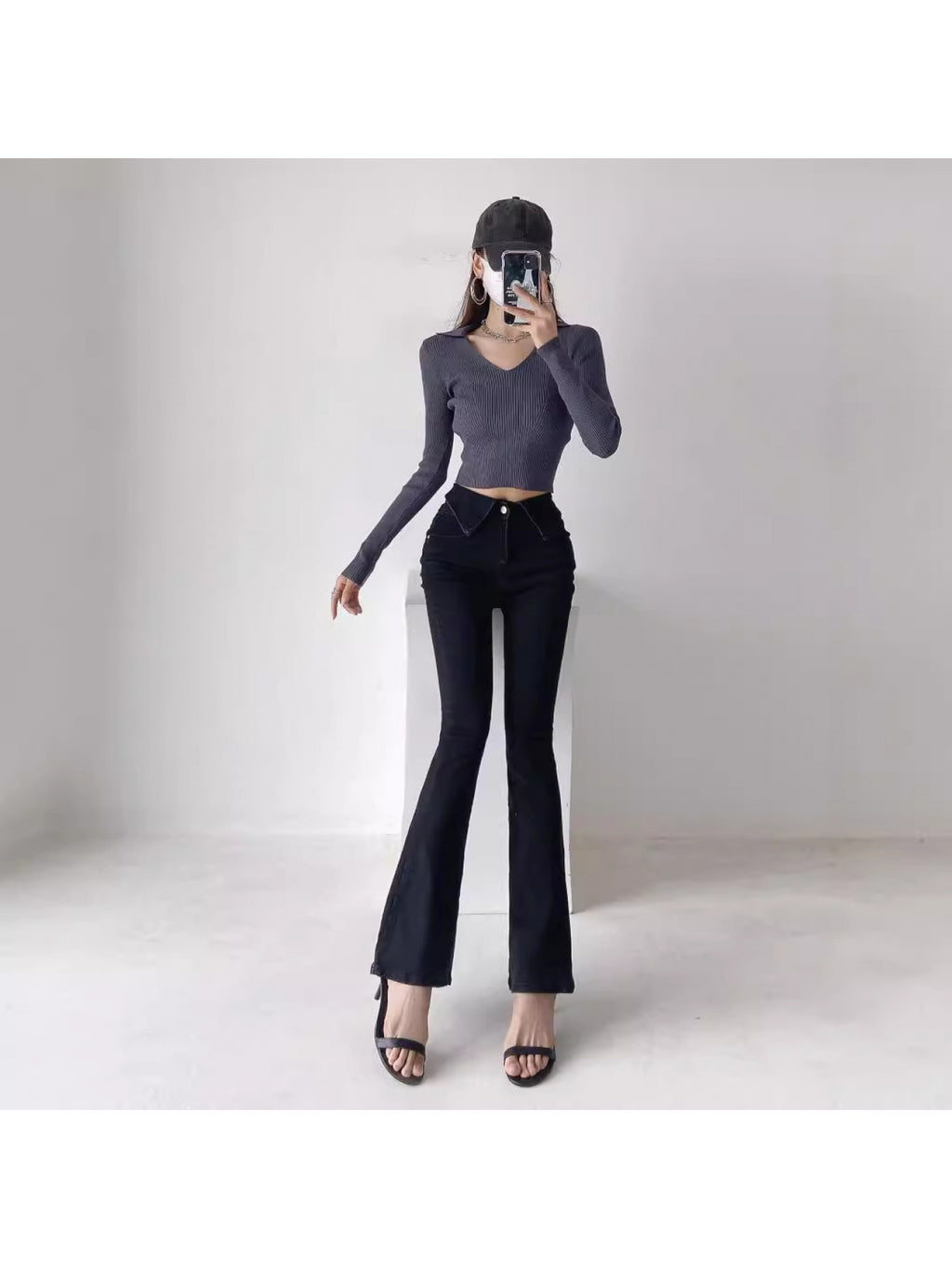 Trendy Women's High Waist Flared Denim Pants - Folded Hem Leg-Lengthening Hip-Lifting Casual Streetwear for Summer