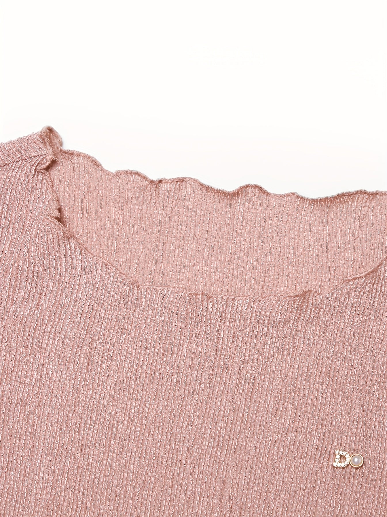 MOHOMO Women'S Long Sleeve T-Shirt - Pink Ribbed with Lace Trim & Bow Detail, Casual Round Neck Top for Spring\u002FSummer, Holiday, Daily Commute, Spring Summer Apparel | Lace Trim Detail | Glossy Texture, Ladies T Shirts