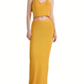 Women'S 2pcs Skirt Outfits Solid Color Halter Neck Tank Tops Long Skinny Skirt Set