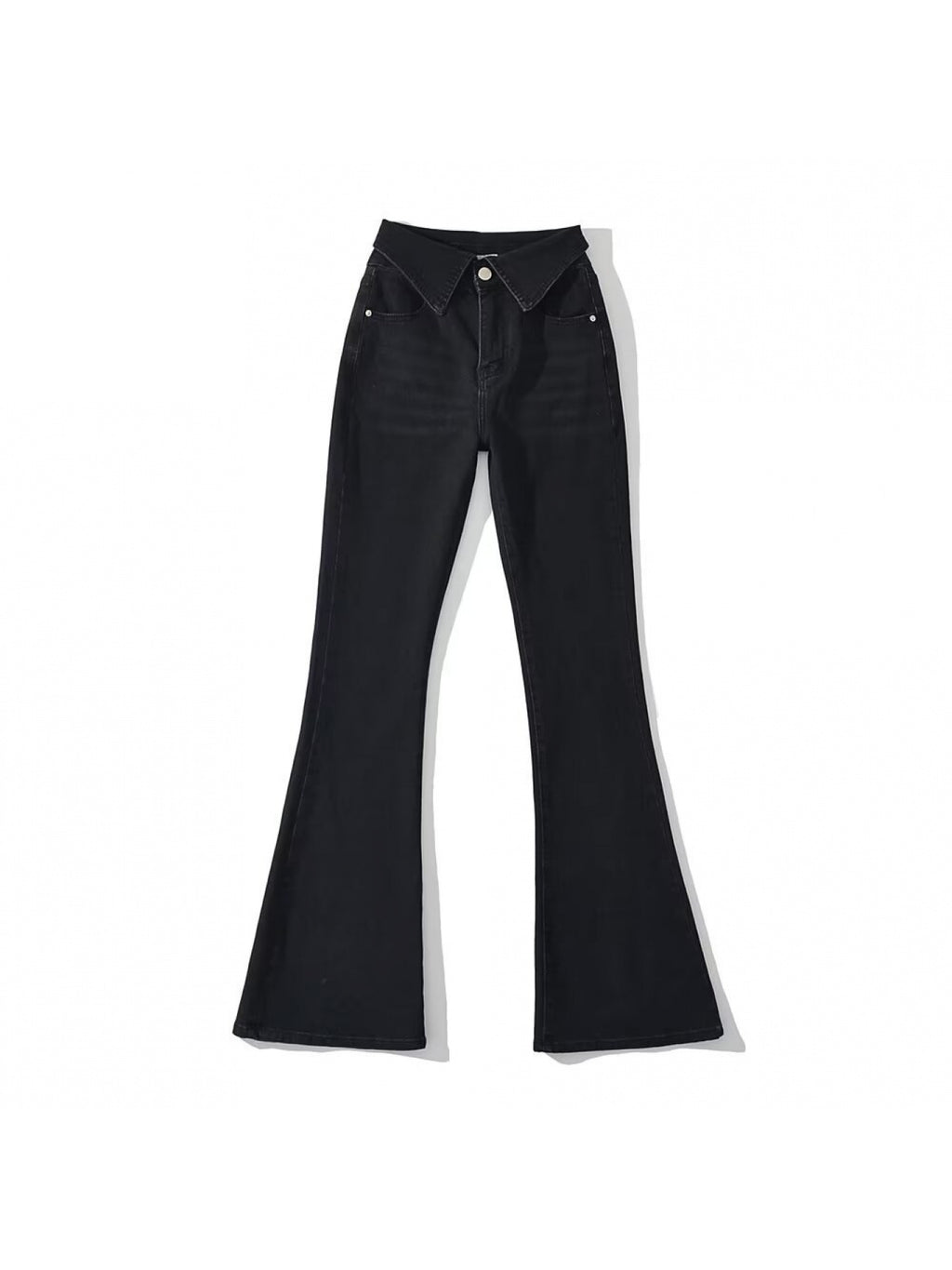 Trendy Women's High Waist Flared Denim Pants - Folded Hem Leg-Lengthening Hip-Lifting Casual Streetwear for Summer