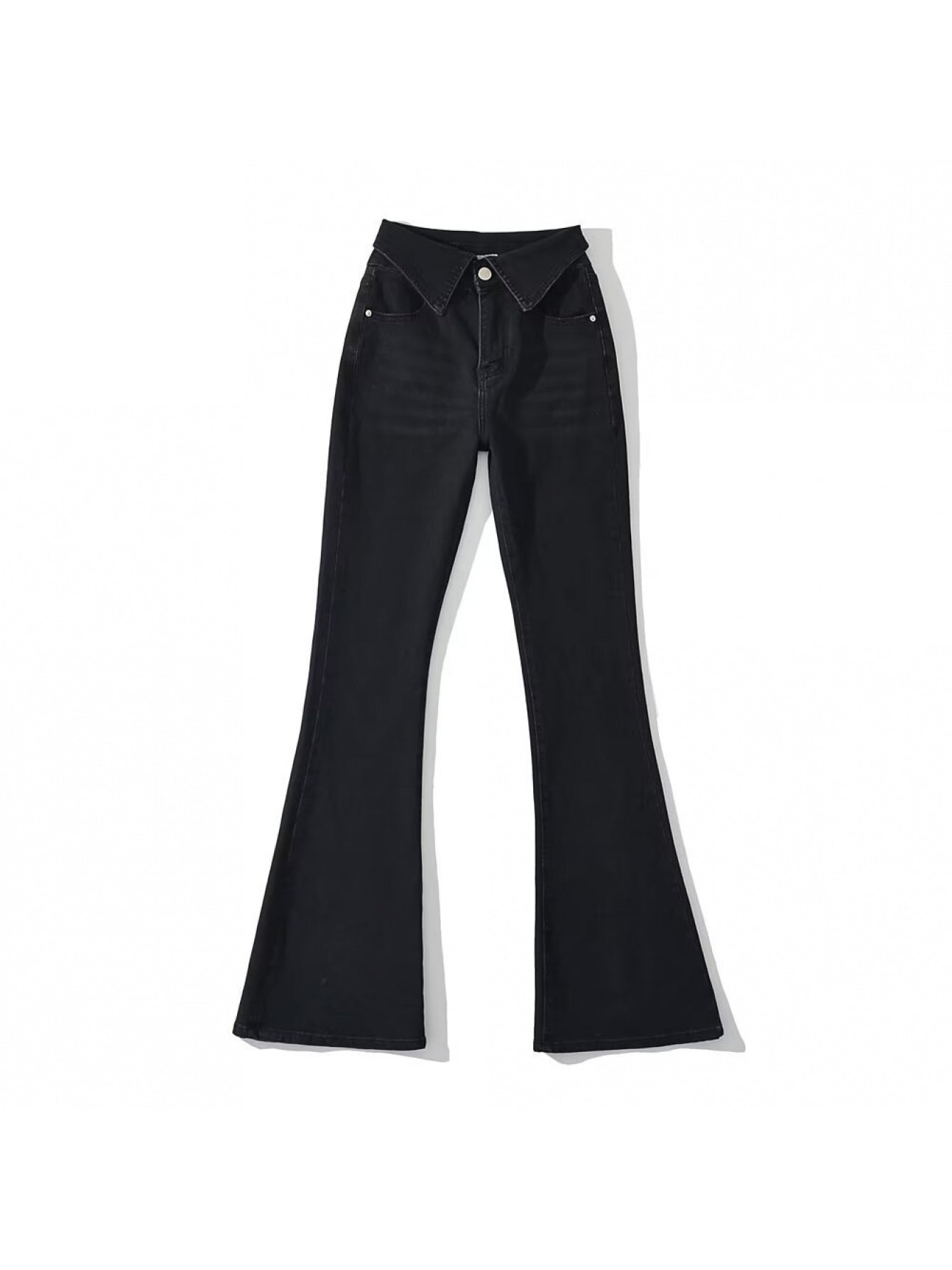 Trendy Women's High Waist Flared Denim Pants - Folded Hem Leg-Lengthening Hip-Lifting Casual Streetwear for Summer